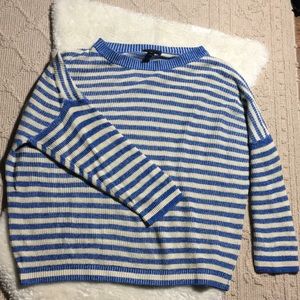 J. Crew cream and blue striped linen blend sweater